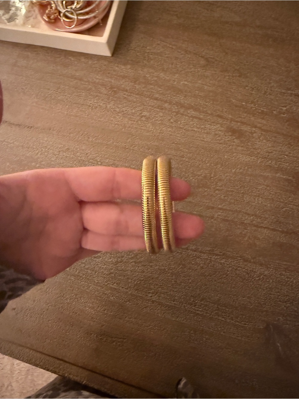 Gold Ribbed Double Bangle Bracelet - Picture 4 of 5